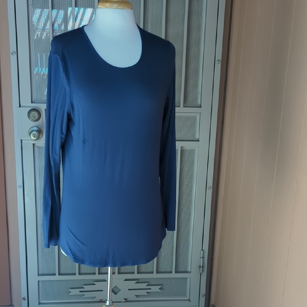 Chico's Long-Sleeve Scoop Neck Top - Navy Blue